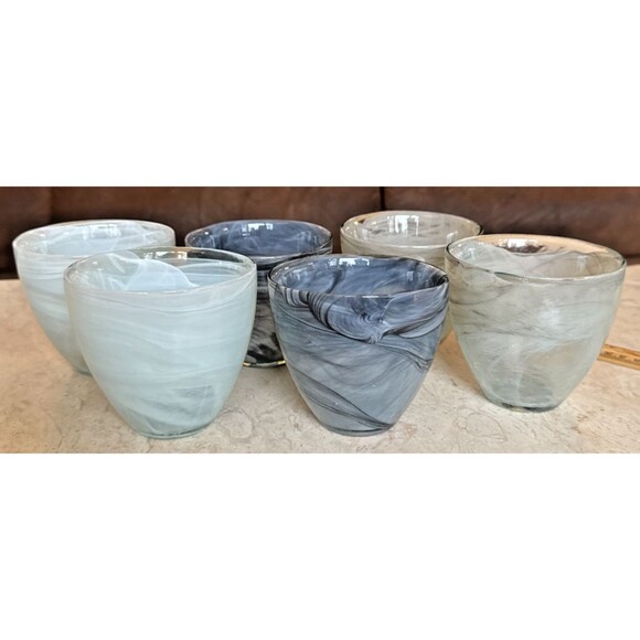6 Hand Blown Recycled Art Glass Tumblers Swirl Ecoglass Marblized Glasses - Picture 1 of 9